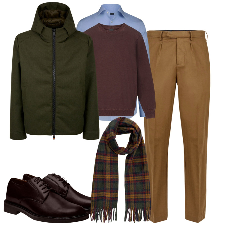 Outfit uomo - Fall. Stile Urban per Tutti i giorni. Abbinamento con pantaloni, scarpe stringate, giacche, maglieria, sciarpe, camicie.