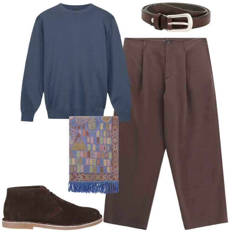 Outfit uomo - City. Stile Urban per Tutti i giorni. Abbinamento con cinture, pantaloni, sciarpe, maglieria, stivali e stivaletti.
