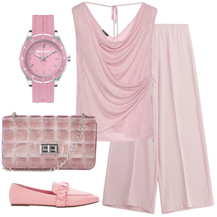 Outfit donna - Total look #2250972. Stile Chic per Serata fuori. Abbinamento con mocassini, borse a tracolla, pantaloni, orologi, top.