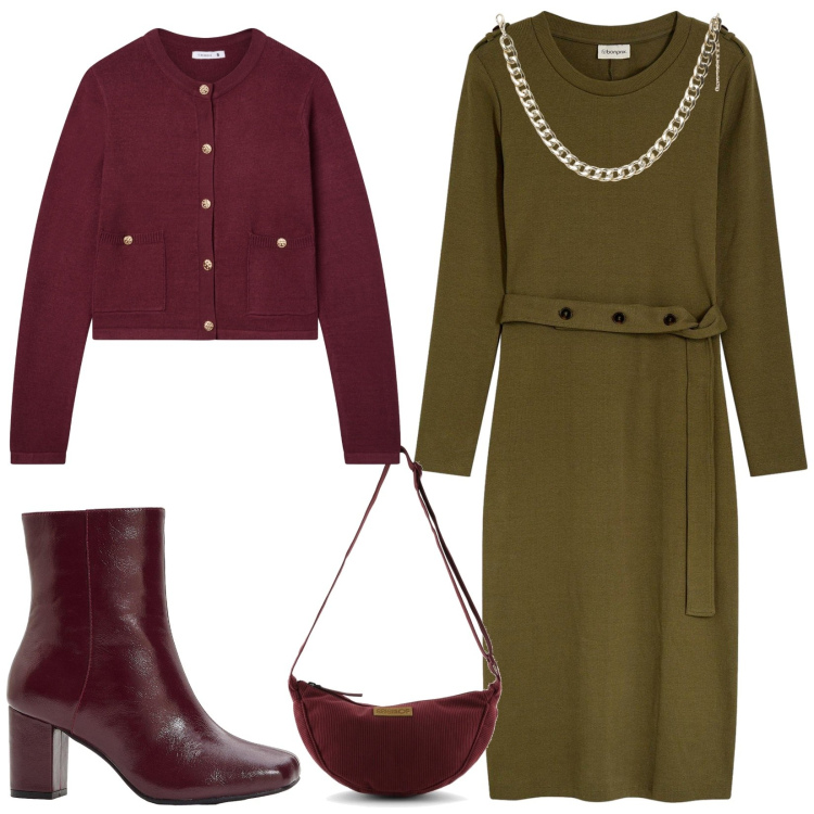 Outfit donna - Total look #2250988. Stile Casual chic per Tutti i giorni. Abbinamento con vestiti midi/longuette, stivaletti, collane, cardigans, borse a tracolla.