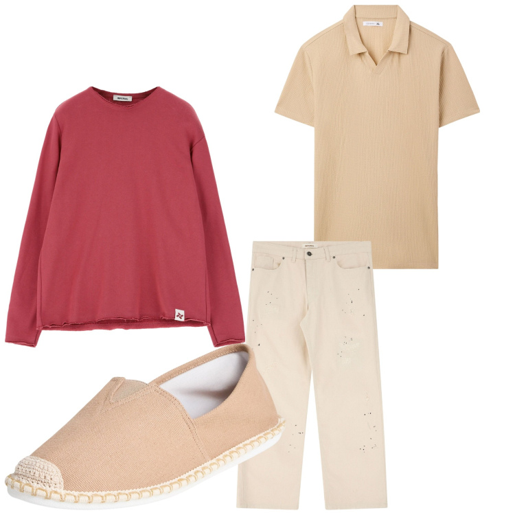 Outfit uomo - Weekend. Stile Casual per Tutti i giorni. Abbinamento con espadrillas, polo, felpe, pantaloni.