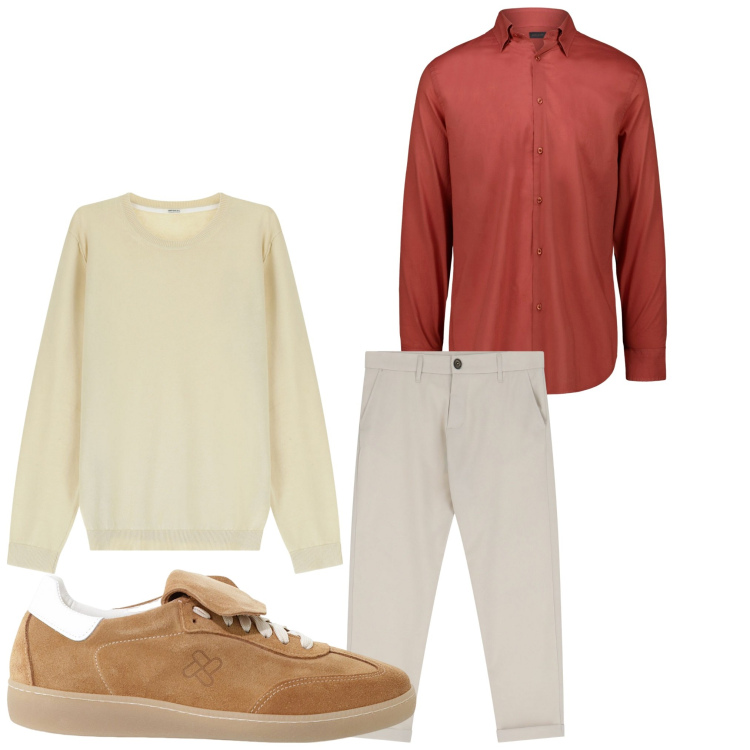 Outfit uomo - Carino. Stile Casual per Tutti i giorni. Abbinamento con pantaloni chino, sneakers, maglieria, camicie.