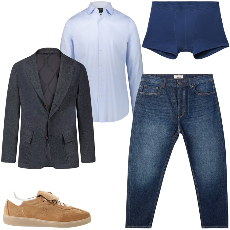 Outfit uomo - Business. Stile Casual per Ufficio. Abbinamento con jeans, boxer, sneakers, camicie, giacche.