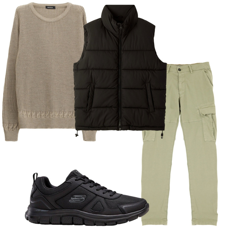 Outfit uomo - Urban style. Stile Urban per Tutti i giorni. Abbinamento con sneakers, piumini, maglieria, pantaloni cargo.