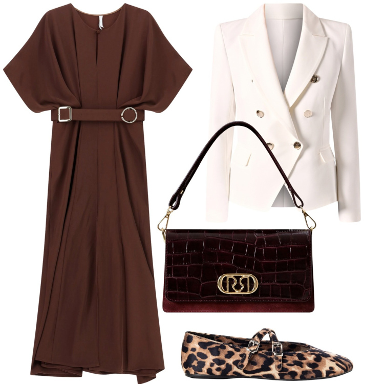 Outfit donna - Total look #2251023. Stile Minimal per Serata fuori. Abbinamento con blazer, ballerine, borse a mano, vestiti lunghi.