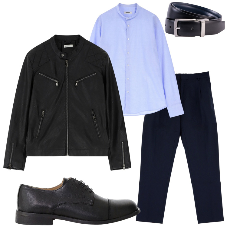 Outfit uomo - Serata fuori. Stile Trendy per Serata speciale. Abbinamento con pantaloni, camicie, giacche, scarpe stringate, cinture.