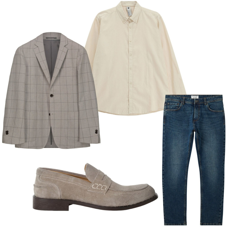 Outfit uomo - Casual. Stile Trendy per Ufficio. Abbinamento con jeans, scarpe stringate, camicie, giacche.
