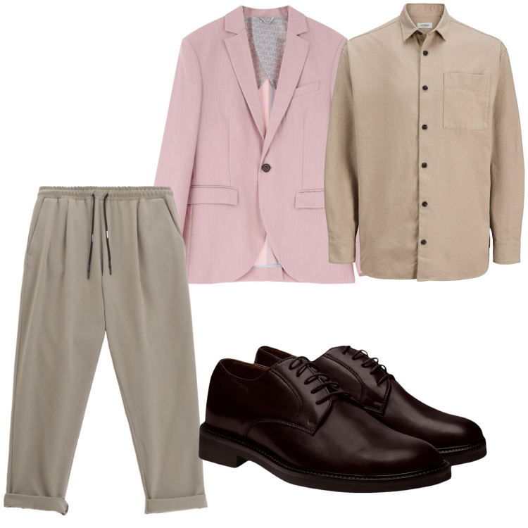 Outfit uomo - Look rilassato. Stile Trendy per Ufficio. Abbinamento con camicie, giacche, pantaloni, scarpe stringate.