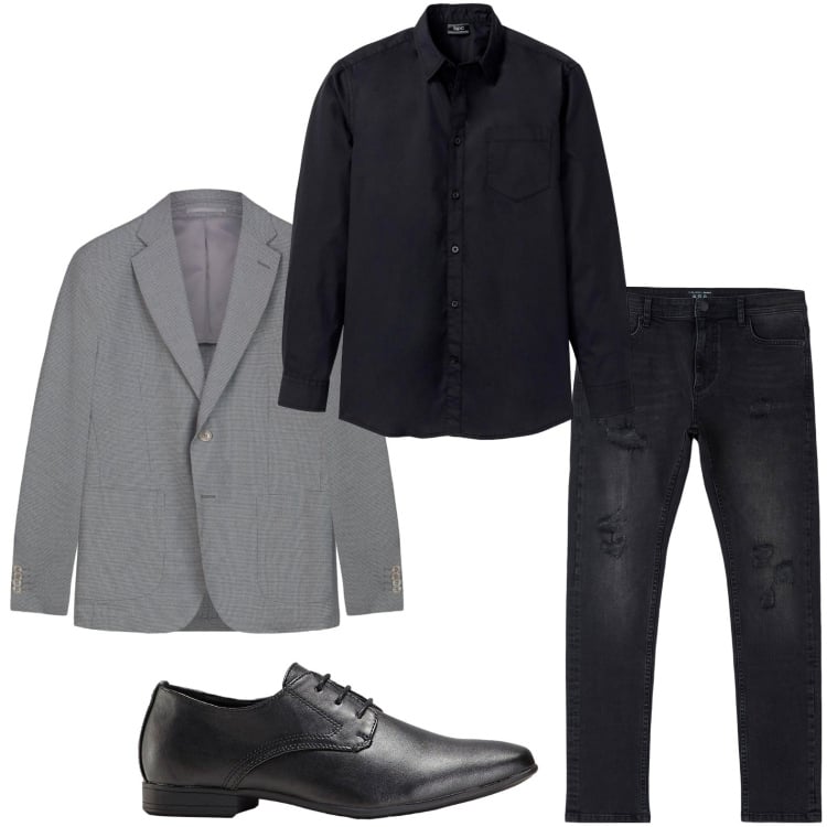 Outfit uomo - Il blazer grigio fumo. Stile Trendy per Serata speciale. Abbinamento con scarpe stringate, camicie, jeans strappati, giacche.