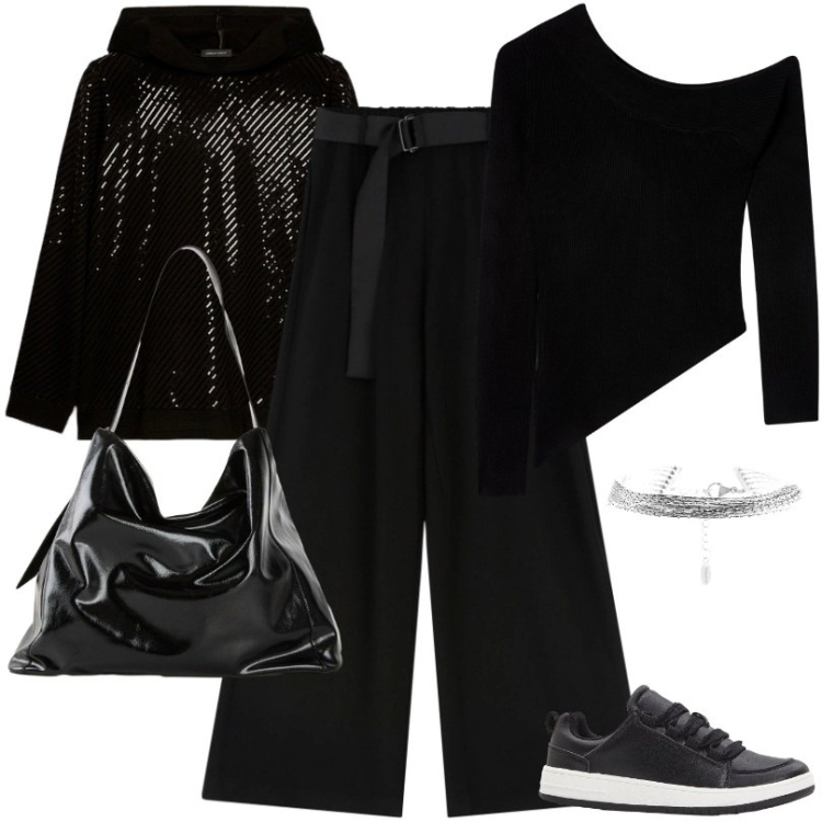 Outfit donna - paillettes di giorno. Stile Basic per Sport. Abbinamento con sneakers, shopping bag, maglieria, pantaloni, braccialetti, felpe con cappuccio.