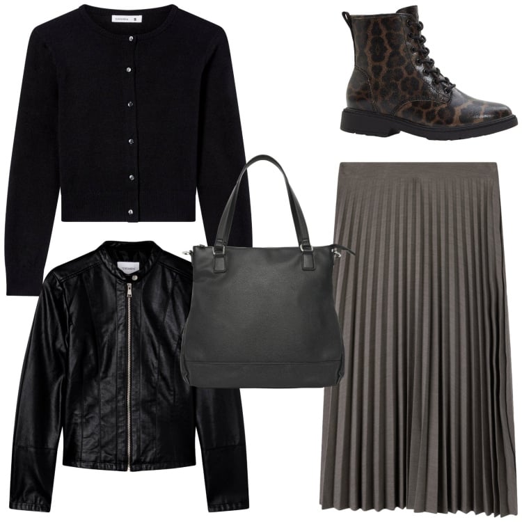 Outfit donna - Look perfetto per l\' ufficio. Stile Casual chic per Ufficio. Abbinamento con stivaletti, gonne lunghe, giacche, cardigans, shopping bag.