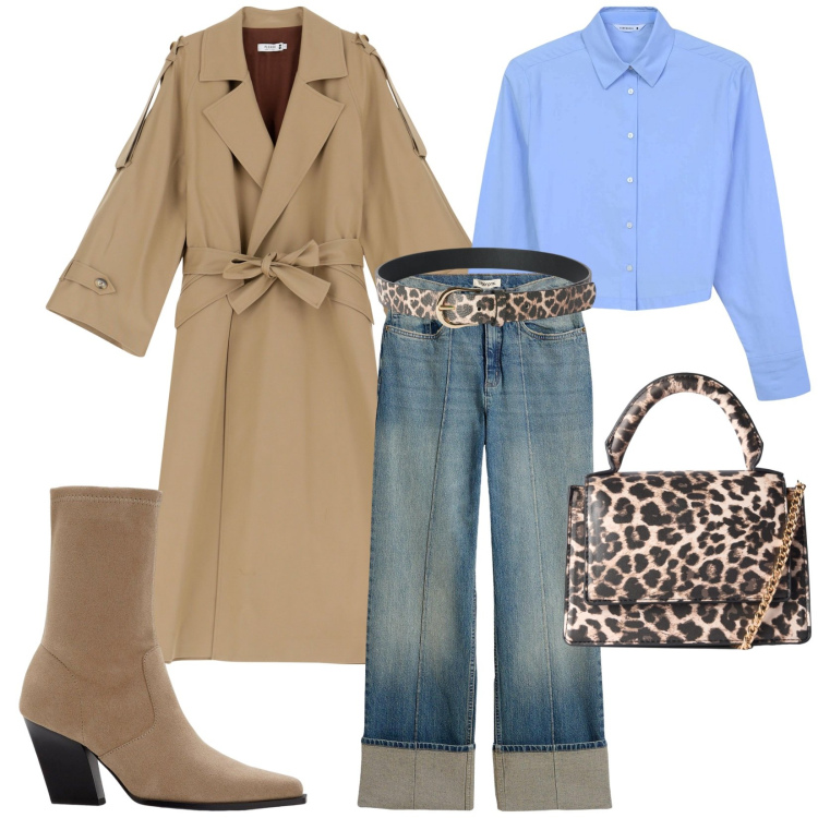 Outfit donna - Total look #2251106. Stile Casual chic per Tutti i giorni. Abbinamento con stivaletti, jeans dritti, camicie, borse a tracolla, cinture, trench.