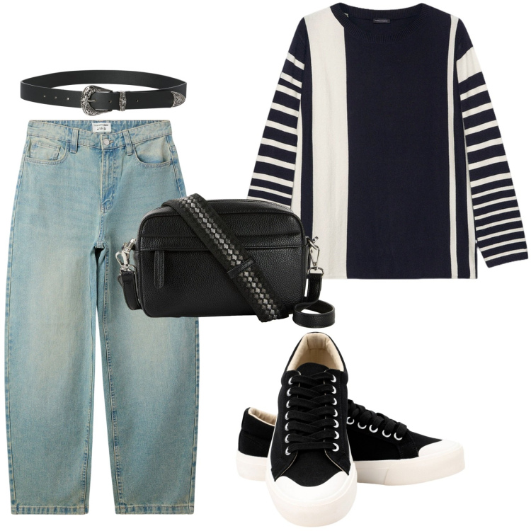 Outfit donna - Total look #2251150. Stile Basic per Tutti i giorni. Abbinamento con borse a tracolla, jeans, cinture, sneakers, maglieria.