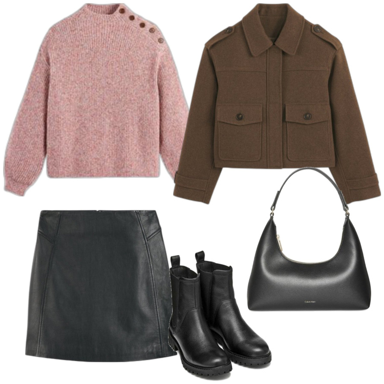 Outfit mujer - Preppy #640. Estilo Preppy para Todos los días. Combinación con botines chelsea, minifaldas, blazers, bolso tote, prendas de punto.