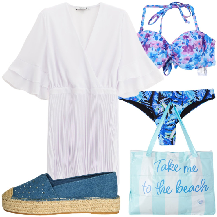 Outfit donna - Ultima spiaggia. Stile Trendy per Mare. Abbinamento con espadrillas, borse tote, bikini, bikini, vestiti corti.