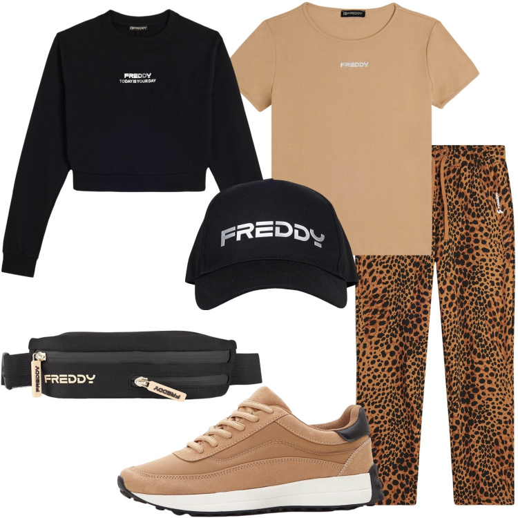 Outfit donna - Sport con Freddy. Stile Casual per Sport. Abbinamento con sneakers, pantaloni sportivi, t-shirt, felpe, borse sportive, cappelli.