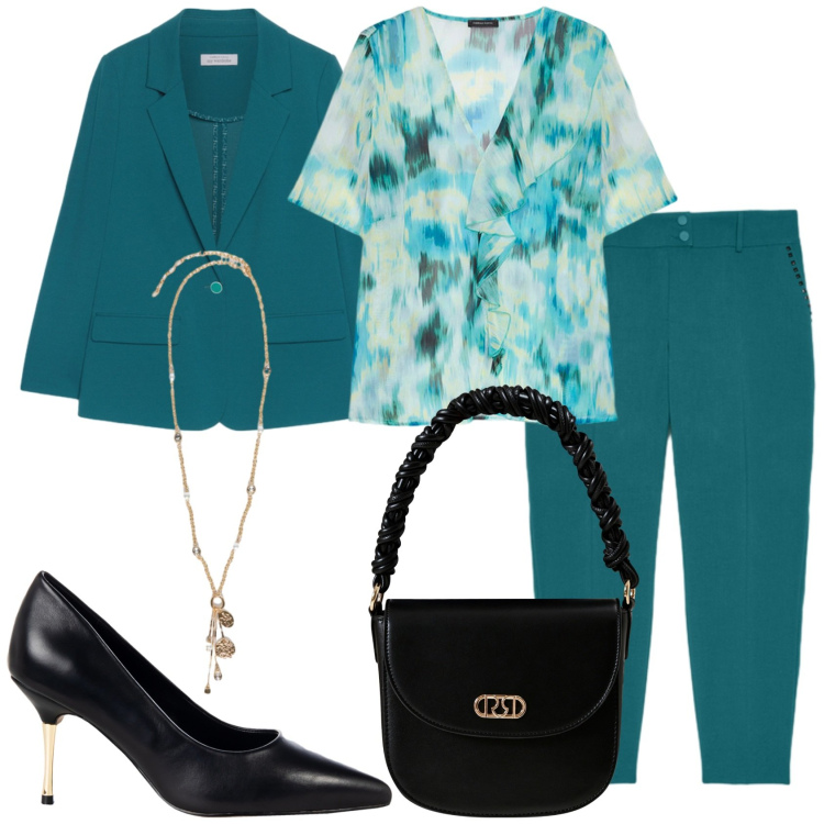 Outfit donna - Morbidi sui fianchi. Stile Glamour per Tutti i giorni. Abbinamento con décolleté, borse a mano, blazer, pantaloni, bluse, ciondoli.