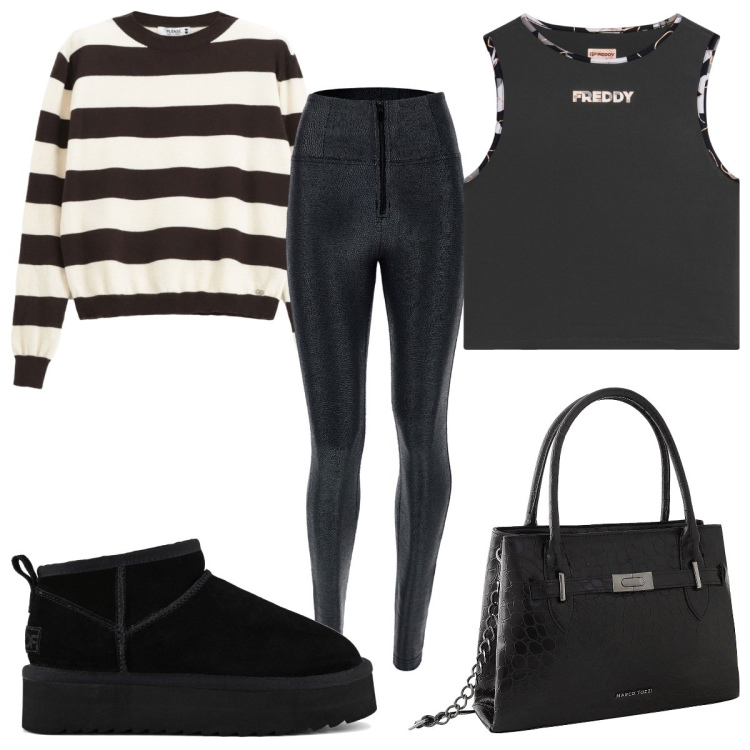 Outfit donna - Total look #2251211. Stile Basic per Tutti i giorni. Abbinamento con borse a mano, pullovers, pantaloni skinny, top sportivi, stivaletti.