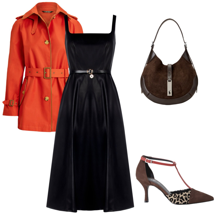 Outfit donna - Il trench fluido. Stile Chic per Serata fuori. Abbinamento con vestiti midi/longuette, décolleté, borse a spalla, trench.