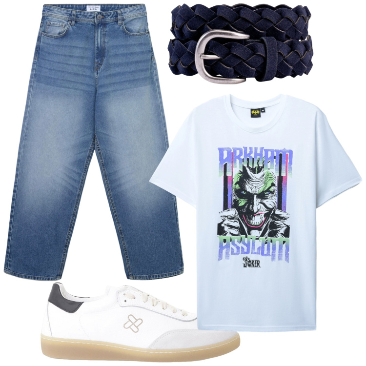 Outfit uomo - Sneakers bianche e pantaloni cropped. Stile Urban per Tutti i giorni. Abbinamento con jeans, t-shirt, sneakers, cinture.