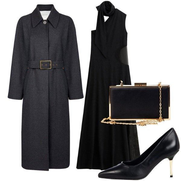 Outfit donna - Serata al ristorante gourmet. Stile Chic per Serata fuori. Abbinamento con décolleté, pochette, vestiti lunghi, cappotti.
