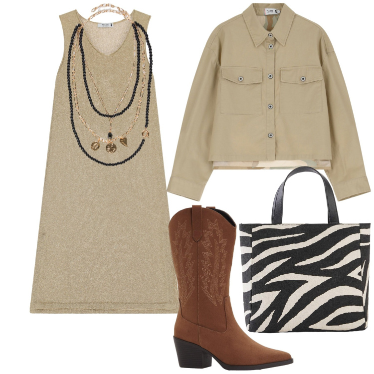 Outfit donna - Etnico. Stile Etnico per Tutti i giorni. Abbinamento con stivali, borse a mano, vestiti midi/longuette, blazer, collane.