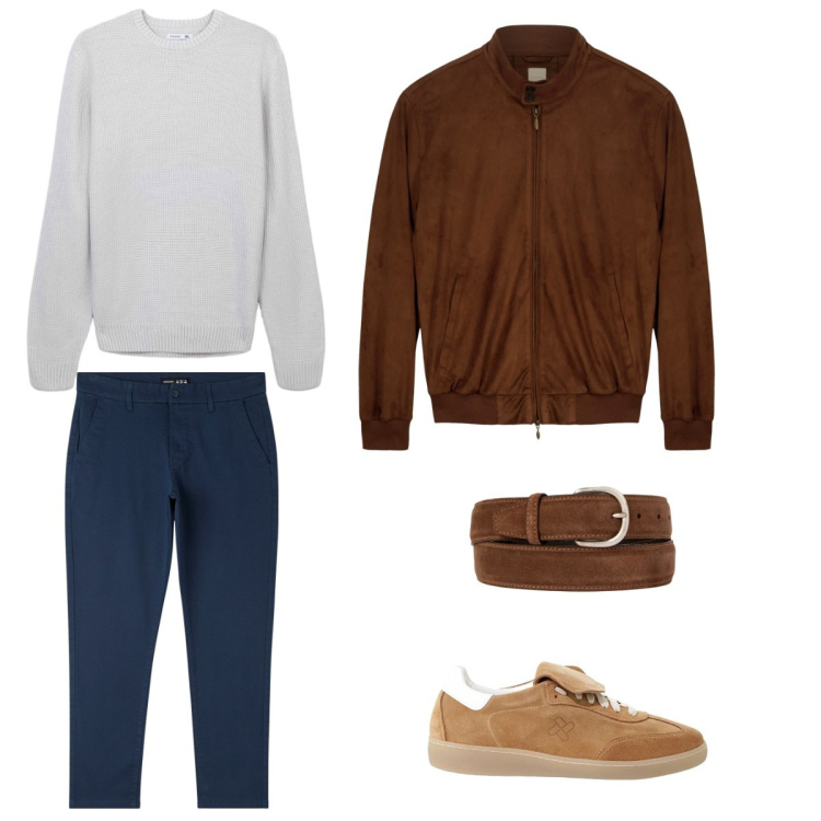 Outfit uomo - Foglie d autunno Casual. Stile Casual per Tutti i giorni. Abbinamento con pantaloni skinny, maglieria, sneakers, cinture, giacche.