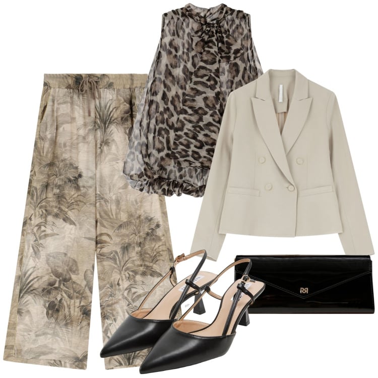 Outfit donna - Polvere. Stile Bon Ton per Cerimonia. Abbinamento con sabot, pochette, pantaloni, camicie, blazer.