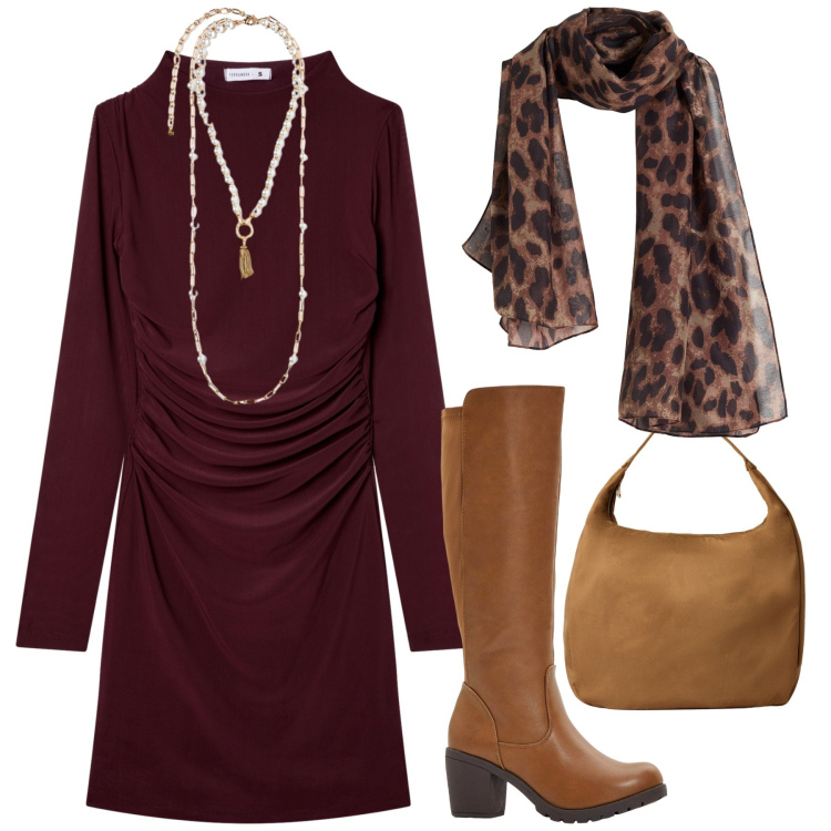 Outfit donna - Total look #2251310. Stile Glamour per Serata fuori. Abbinamento con stivali, sciarpe, borse a mano, vestiti corti, collane.