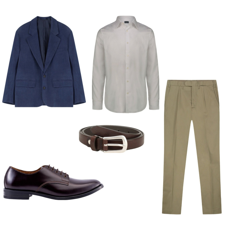 Outfit uomo - Casual Friday. Stile Casual per Serata speciale. Abbinamento con cinture, giacche, scarpe stringate, camicie, pantaloni.