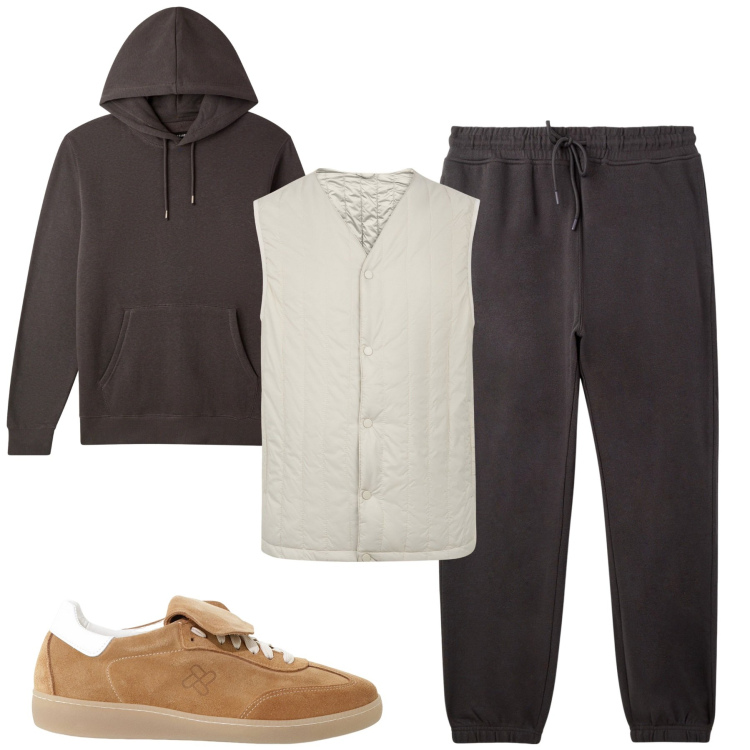 Outfit uomo - Tortora. Stile Casual per Tutti i giorni. Abbinamento con pantaloni, felpe con cappuccio, sneakers, piumini.