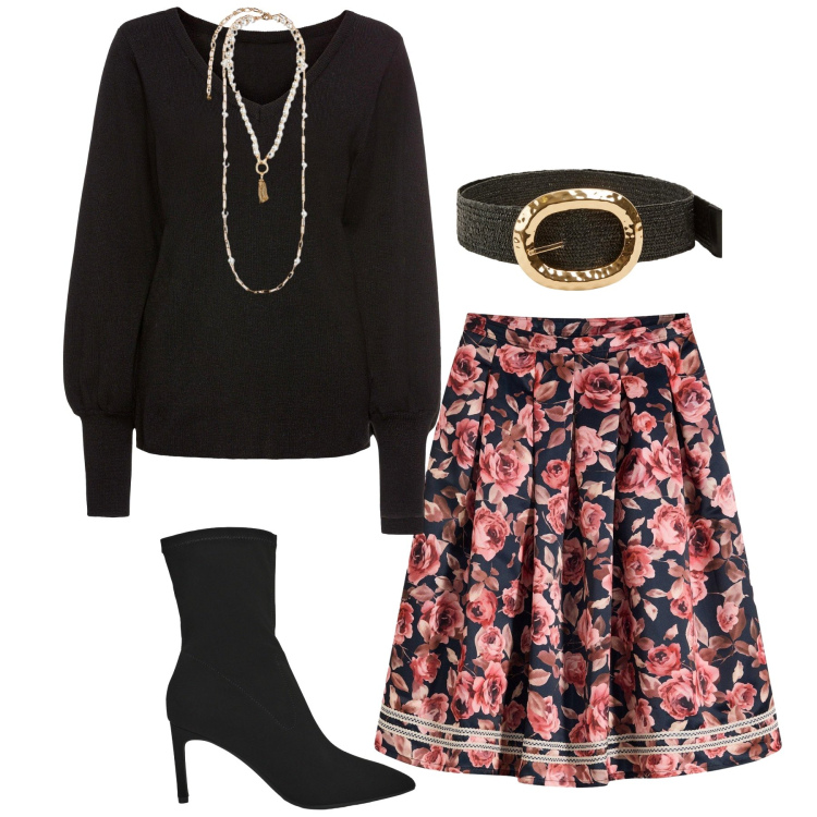 Outfit donna - Total look #2251345. Stile Romantica per Serata fuori. Abbinamento con maglieria, gonne, cinture, stivali, collane.