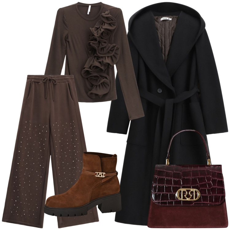 Outfit donna - Eleganza purissima. Stile Glamour per Serata fuori. Abbinamento con stivaletti, borse a mano, cappotti, pantaloni, t-shirt.