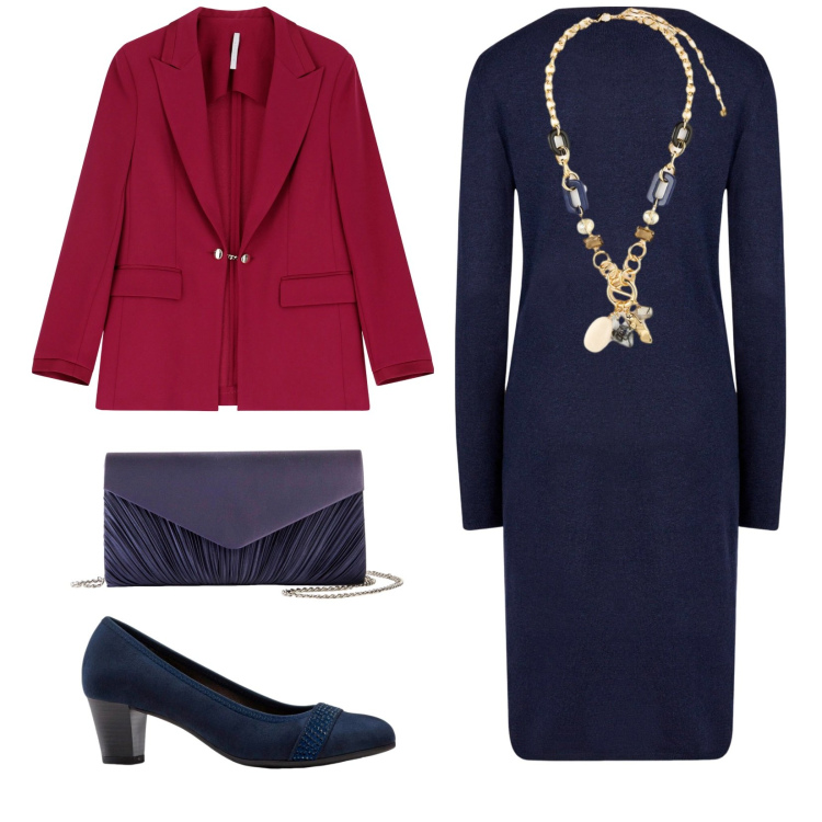 Outfit donna - Total look #2251374. Stile Bon Ton per Cerimonia. Abbinamento con décolleté, pochette, blazer, vestiti midi/longuette, collane.