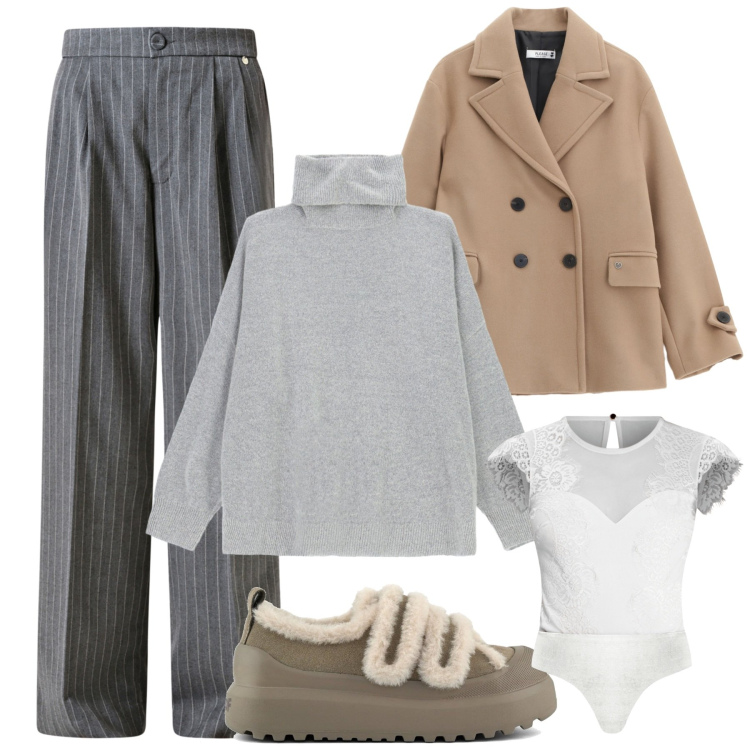 Outfit donna - Total look #2251398. Stile Trendy per Tutti i giorni. Abbinamento con body, pantaloni, cappotti, maglieria, sneakers.