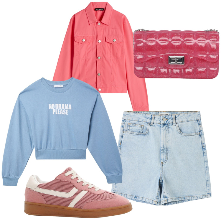 Outfit donna - Ultimo short. Stile Casual chic per Tutti i giorni. Abbinamento con sneakers, felpe, borse a tracolla, bermuda, blazer.