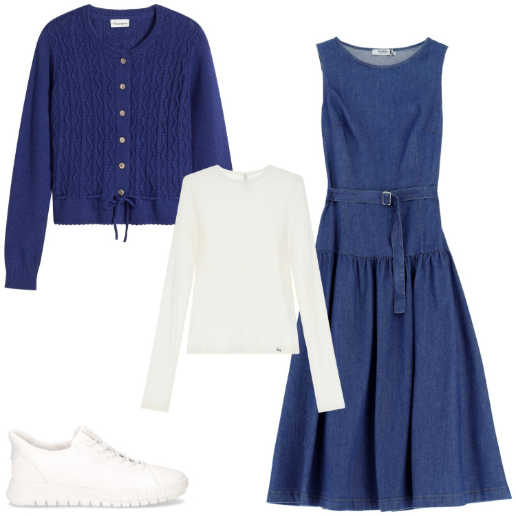 Outfit donna - Total look #2251426. Stile Sporty chic per Tutti i giorni. Abbinamento con cardigans, vestiti lunghi, t-shirt, sneakers.