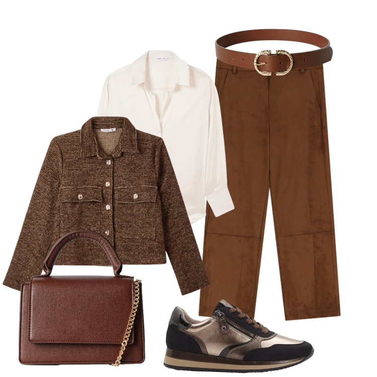 Outfit donna - Total look #2251428. Stile Bon Ton per Tutti i giorni. Abbinamento con sneakers, blazer, camicie, borse a tracolla, cinture, pantaloni.