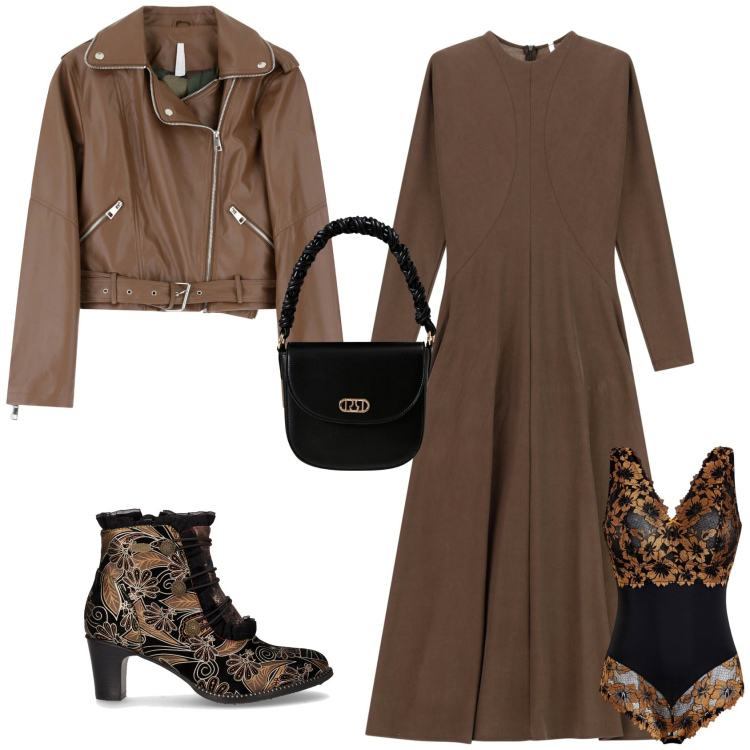 Outfit donna - Total look #2251429. Stile Minimal per Tutti i giorni. Abbinamento con body, borse a mano, giacche, vestiti lunghi, stivaletti.