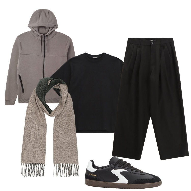 Outfit uomo - Total look #2251433. Stile Casual per Tutti i giorni. Abbinamento con sneakers, felpe con cappuccio, t-shirt, pantaloni, sciarpe.