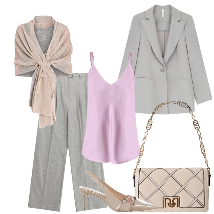 Outfit donna - Il top rosa. Stile Bon Ton per Serata fuori. Abbinamento con stole, borse a tracolla, décolleté, canottiere, blazer, pantaloni.