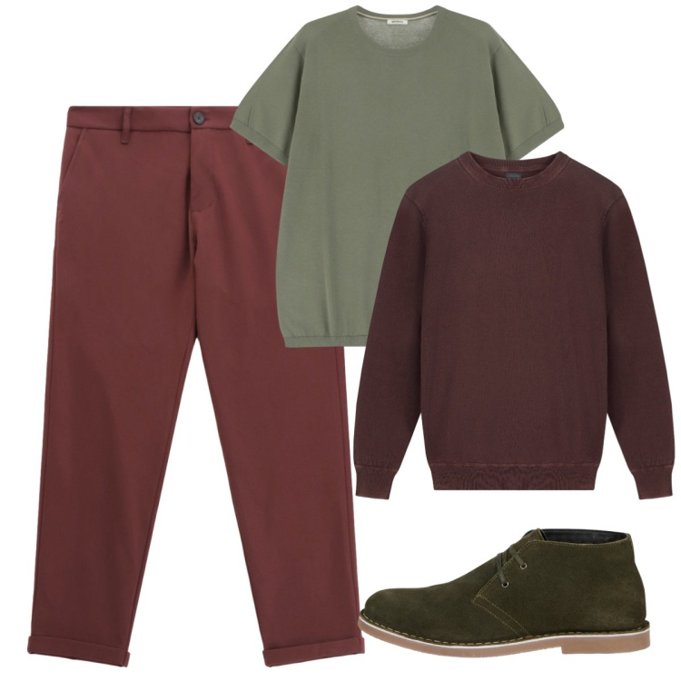 Outfit uomo - Pullover sopra le spalle. Stile Casual per Tutti i giorni. Abbinamento con t-shirt, pantaloni, maglieria, stivali e stivaletti.