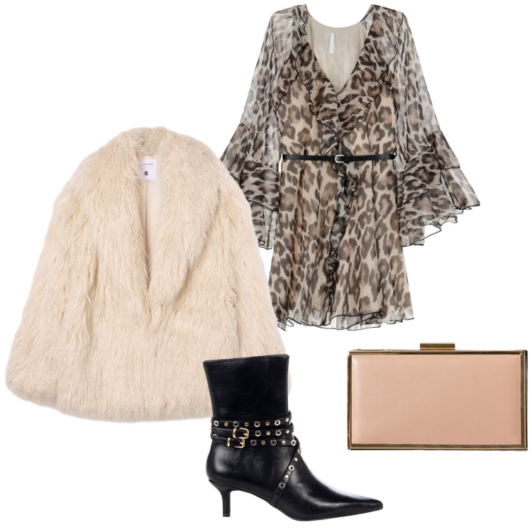 Outfit donna - Total look #2251488. Stile Glamour per Serata fuori. Abbinamento con ecopellicce, pochette, stivaletti, vestiti corti.