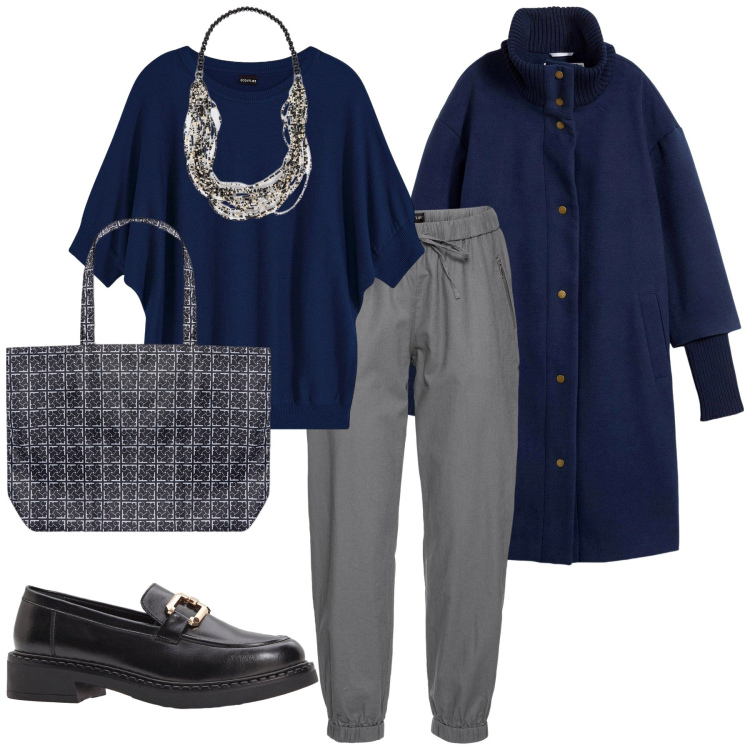 Outfit donna - Total look #2251494. Stile Glamour per Tutti i giorni. Abbinamento con pantaloni, cappotti, maglieria, mocassini, shopping bag, collane.