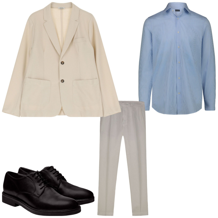 Outfit uomo - Spezzato. Stile Business/Elegante per Serata speciale. Abbinamento con giacche, scarpe stringate, pantaloni, camicie.