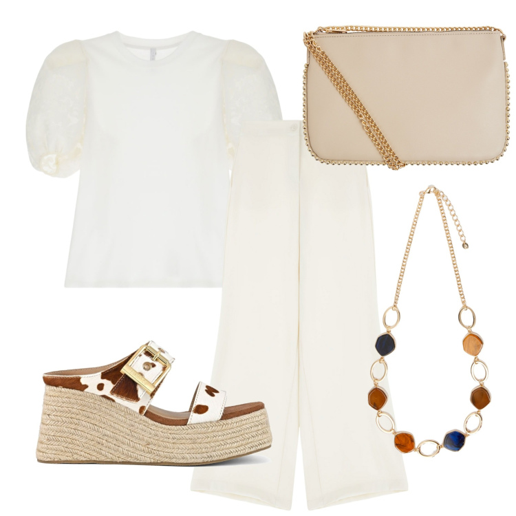 Outfit donna - Maniche a palloncino. Stile Trendy per Tutti i giorni. Abbinamento con borse a tracolla, pantaloni, bluse, zeppe, collane.