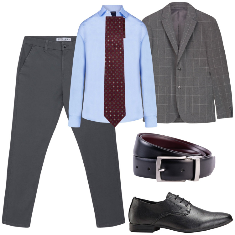 Outfit uomo - Cerimonia di fine stagione. Stile Business/Elegante per Cerimonia. Abbinamento con scarpe stringate, pantaloni chino, camicie, cravatte, giacche, cinture.