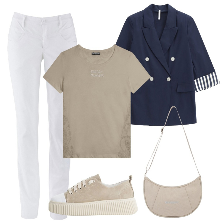 Outfit donna - Niente di più comodo. Stile Basic per Tutti i giorni. Abbinamento con pantaloni, sneakers, blazer, t-shirt, borse a spalla.