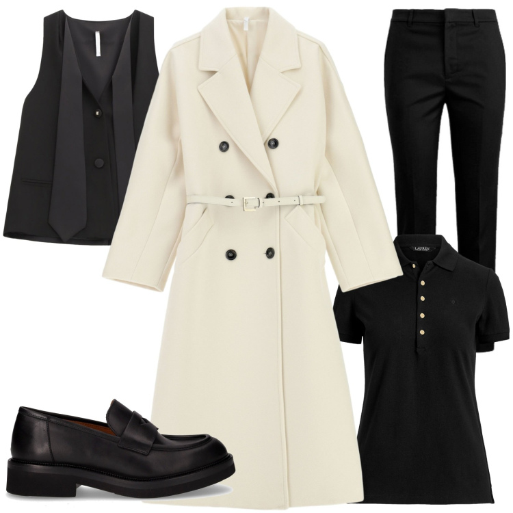Outfit donna - Total look #2251550. Stile Casual chic per Serata fuori. Abbinamento con top, cappotti, polo, pantaloni, mocassini.
