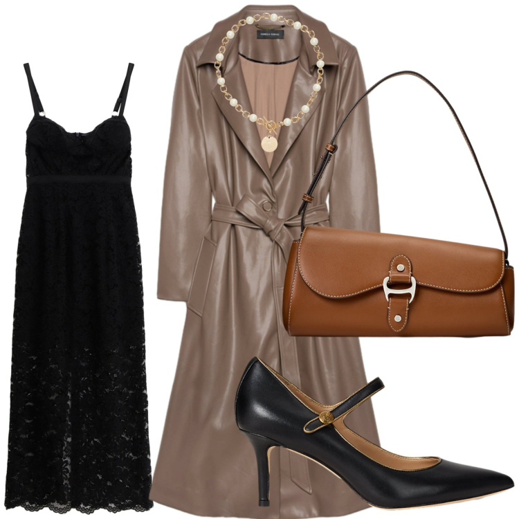 Outfit donna - Settembre al femminile. Stile Casual chic per Serata fuori. Abbinamento con vestiti midi/longuette, collane, décolleté, borse a spalla, trench.